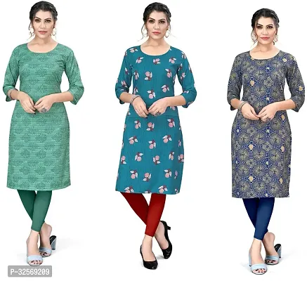 Elegant Multicoloured Crepe Printed Straight Kurta For Women Pack Of 3