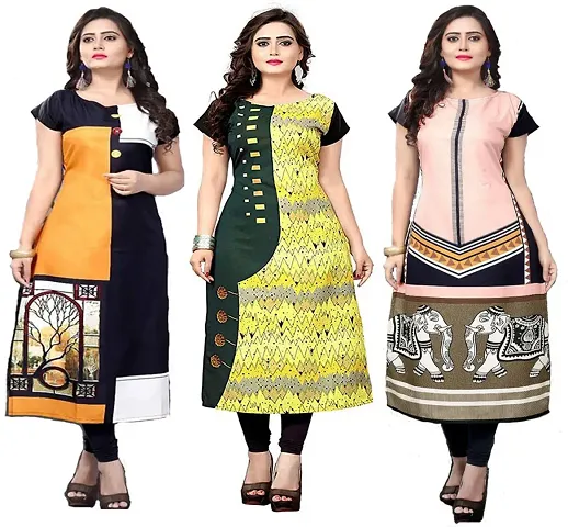 Stylish Straight Printed Crepe Kurta Pack Of 3 Vol 2