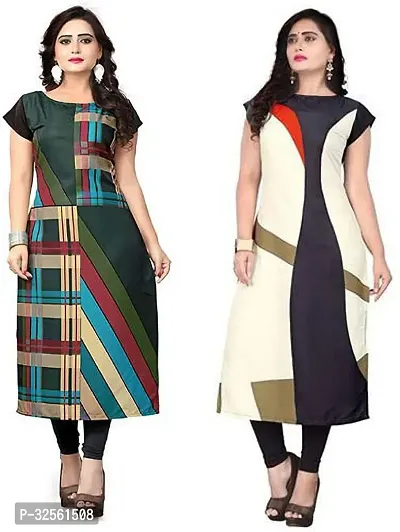 Stylish Multicoloured Crepe Printed Stitched Kurta For Women Combo Of 2-thumb0