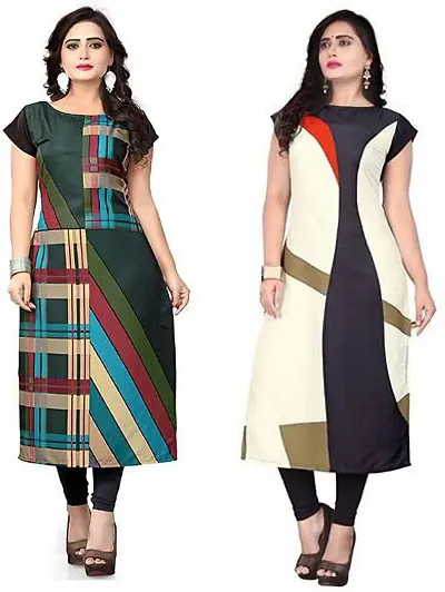 Pack Of 2- Crepe Colourblocked Kurta