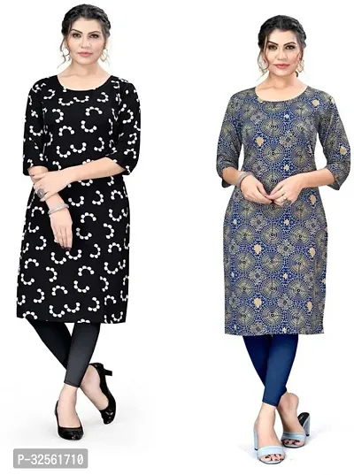 Stylish Multicoloured Crepe Printed Stitched Kurta For Women Combo Of 2-thumb0