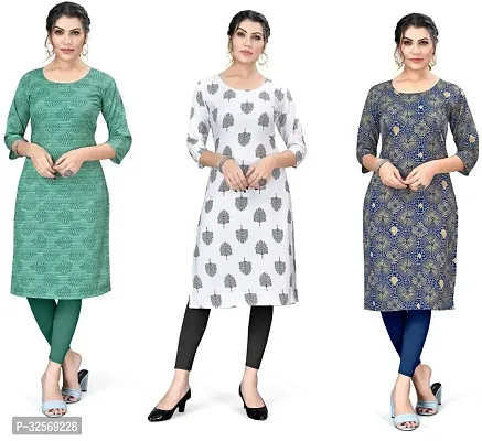 Elegant Multicoloured Crepe Printed Straight Kurta For Women Pack Of 3