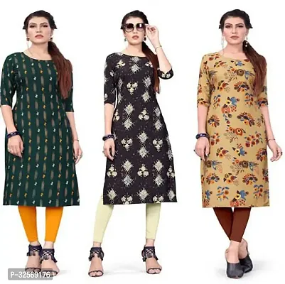 Elegant Multicoloured Crepe Printed Straight Kurta For Women Pack Of 3