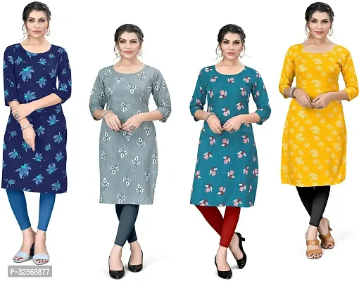 Elegant Multicoloured Crepe Printed Straight Kurta For Women Pack Of 4-thumb0