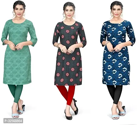 Elegant Multicoloured Crepe Printed Straight Kurta For Women Pack Of 3