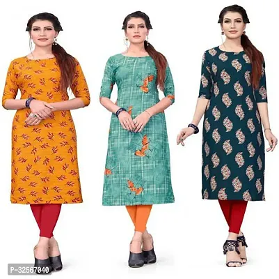 Reliable Crepe Printed Kurta For Women- Pack Of 3