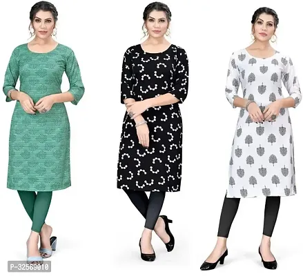 Elegant Multicoloured Crepe Printed Straight Kurta For Women Pack Of 3