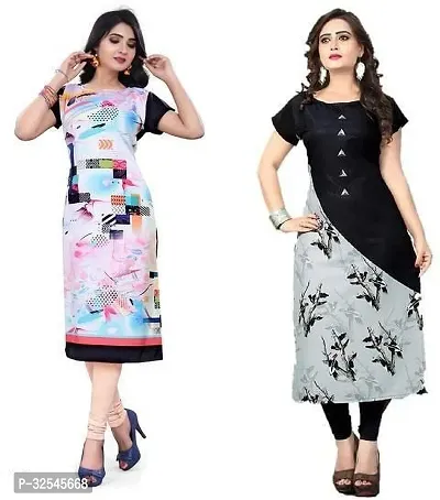 Beautiful Crepe Multicoloured Printed Kurta For Women Pack of 2-thumb0