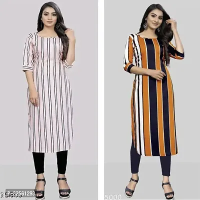 Stylish Multicoloured Crepe Printed Stitched Kurta For Women Combo Of 2-thumb0