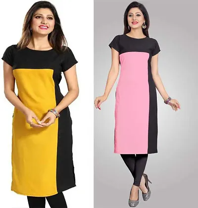 Stylish Colourblocked Crepe Kurta For Women Pack Of 2