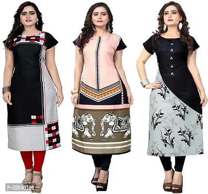 Beautiful Crepe Printed Kurta For Women Pack of 3-thumb0