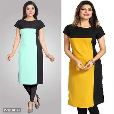 Stylish Multicoloured Crepe Printed Stitched Kurta For Women Pack Of 2