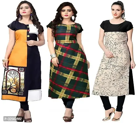 Elegant Multicoloured Crepe Printed Straight Kurta For Women Pack Of 3