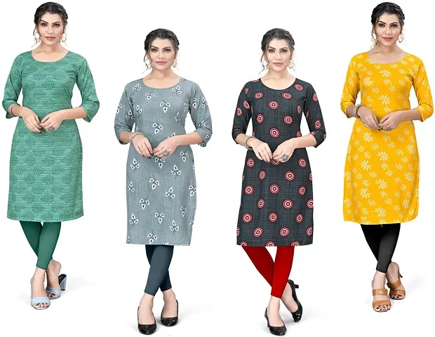 Pack Of 4- A-Line Printed Crepe Kurta