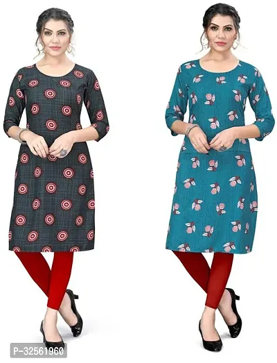 Stylish Multicoloured Crepe Printed Stitched Kurta For Women Combo Of 2