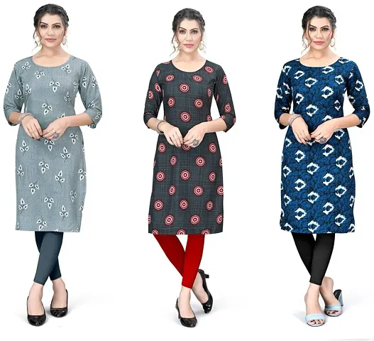 Stylish Reliable Crepe Printed Kurta - Pack Of 3