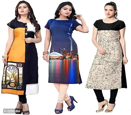 Reliable Crepe Printed Kurta For Women- Pack Of 3