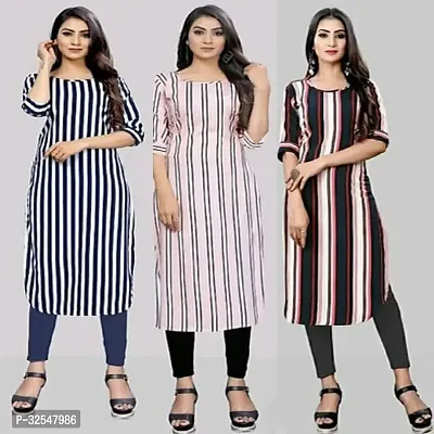 Beautiful Crepe Striped Kurta For Women Pack of 3-thumb0