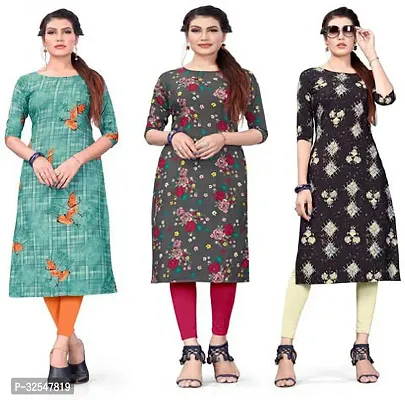 Beautiful Crepe Printed Kurta For Women Pack of 3-thumb0