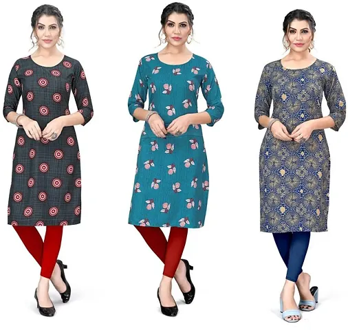 Fancy Straight Printed Crepe Straight Kurta Pack Of 3 Vol 2