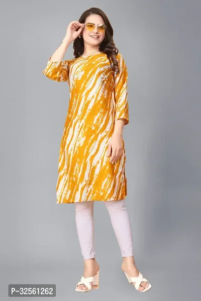 Stylish Yellow Crepe Printed Stitched Kurta For Women-thumb0