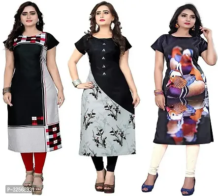 Elegant Multicoloured Crepe Printed Straight Kurta For Women Pack Of 3-thumb0