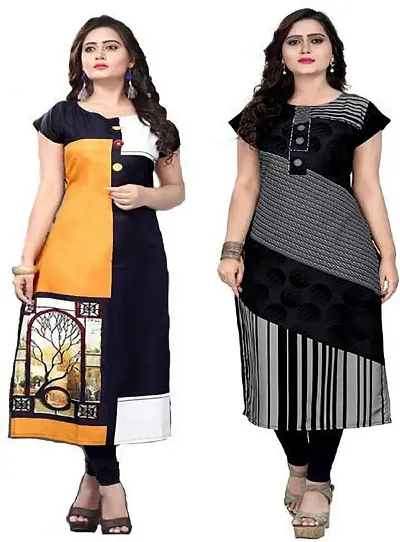 Pack Of 2- Crepe Colourblocked Kurta