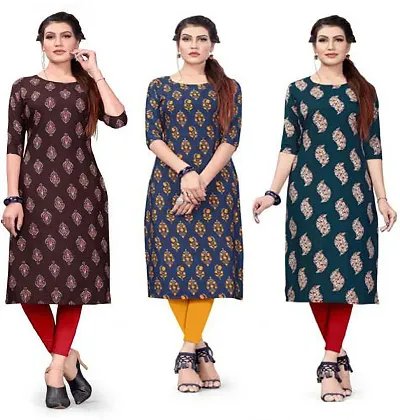 Stylish A-Line Crepe Kurta Pack Of 3