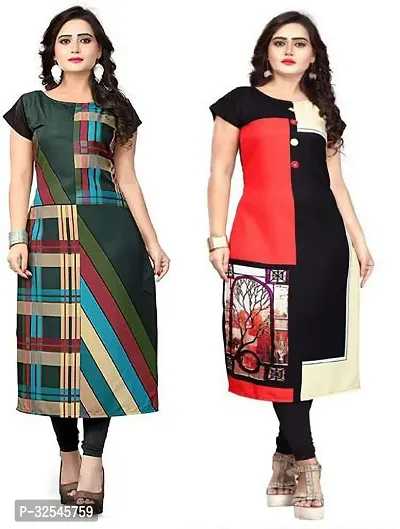 Beautiful Crepe Multicoloured Printed Kurta For Women Pack of 2-thumb0