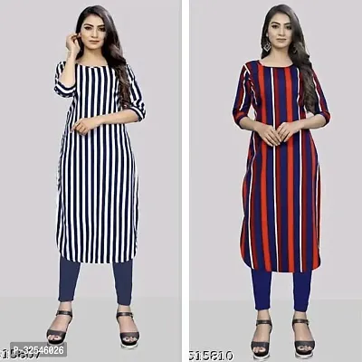 Beautiful Crepe Multicoloured Printed Kurta For Women Pack of 2-thumb0