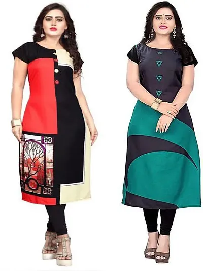 Stylish Printed Crepe Straight Kurta For Women Pack Of 2 Vol 5