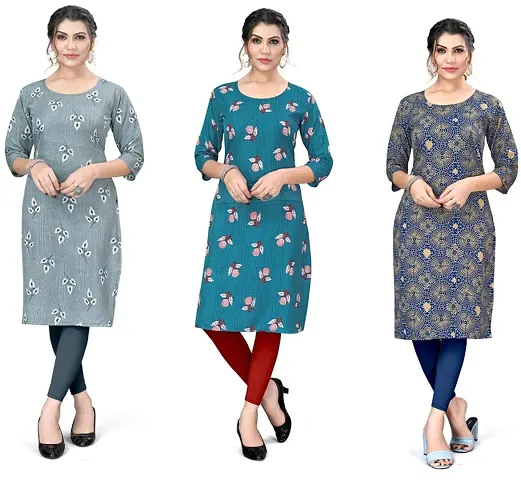 Stylish Reliable Crepe Printed Kurta - Pack Of 3