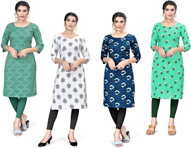 Stylish Straight Printed Crepe Straight Kurta Pack Of 4 Vol 3