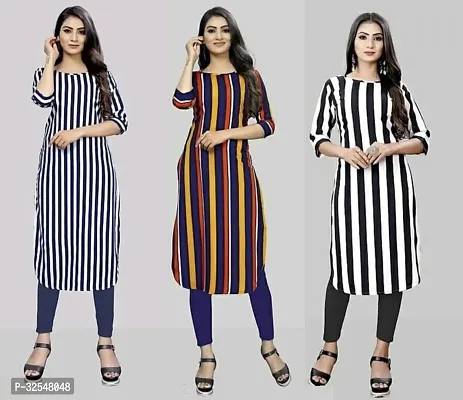 Beautiful Crepe Striped Kurta For Women Pack of 3-thumb0