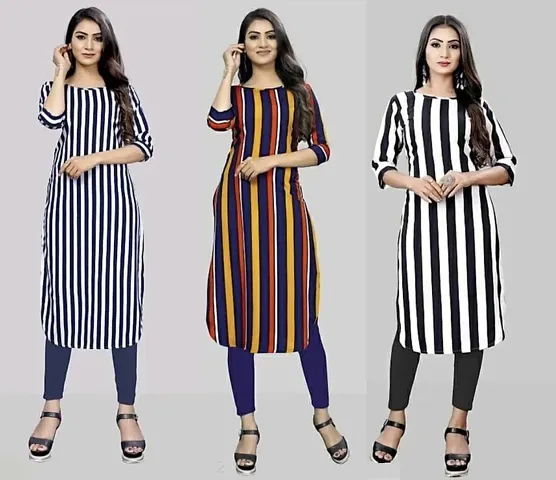 Fancy Straight Printed Crepe Kurta Pack Of 3 Vol 1