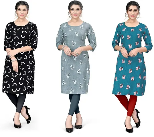 Stylish Reliable Crepe Printed Kurta - Pack Of 3