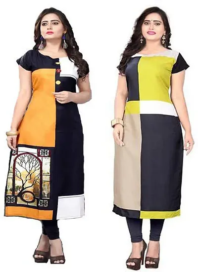 Stylish Crepe Printed A-Line Kurtis For Women - Pack Of 2