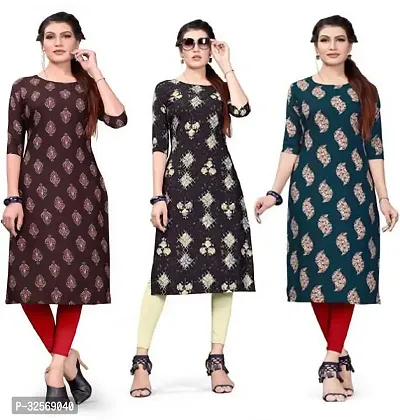 Elegant Multicoloured Crepe Printed Straight Kurta For Women Pack Of 3