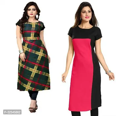 Beautiful Crepe Multicoloured Printed Kurta For Women Pack of 2