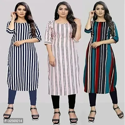 Elegant Multicoloured Crepe Printed Straight Kurta For Women Pack Of 3