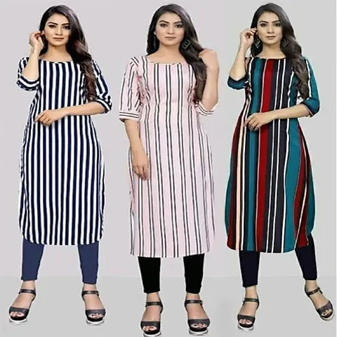 Fancy Straight Printed Crepe Kurta Pack Of 3 Vol 9