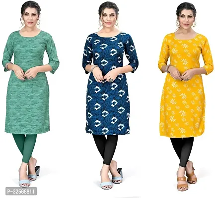 Elegant Multicoloured Crepe Printed Straight Kurta For Women Pack Of 3