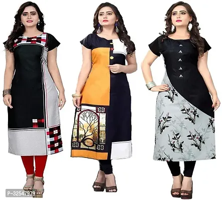 Beautiful Crepe Printed Kurta For Women Pack of 3-thumb0