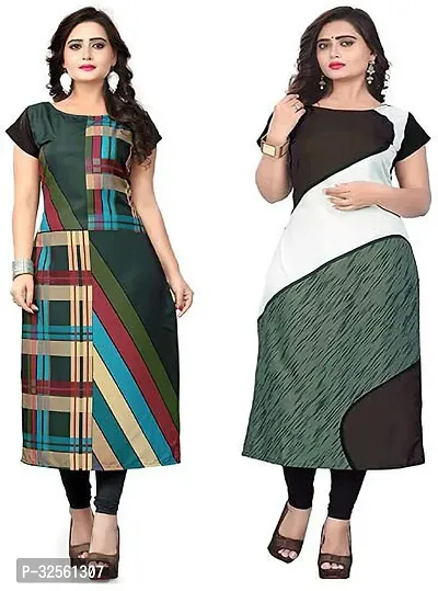 Stylish Multicoloured Crepe Printed Stitched Kurta For Women Pack Of 2-thumb0