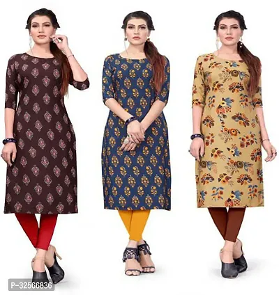 Reliable Crepe Printed Kurta For Women- Pack Of 3