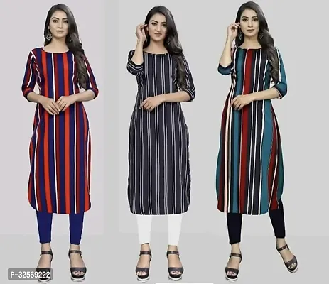 Elegant Multicoloured Crepe Printed Straight Kurta For Women Pack Of 3-thumb0