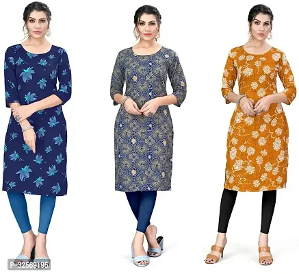 Elegant Multicoloured Crepe Printed Straight Kurta For Women Pack Of 3-thumb0