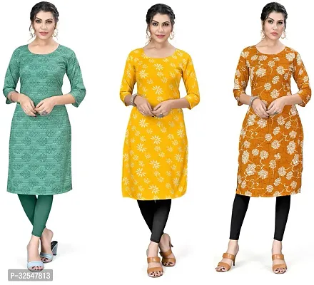 Beautiful Crepe Printed Kurta For Women Pack of 3-thumb0