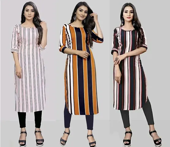 Stylish Crepe Printed A-Line Kurtis - Pack Of 3