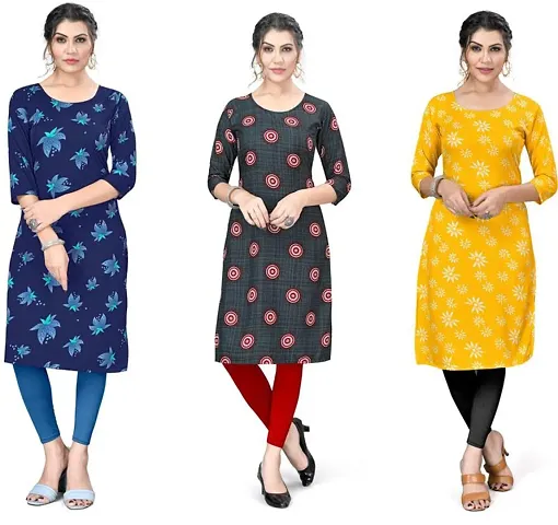 Stylish Straight Multicoloured Printed Crepe Kurta Combo Of 2